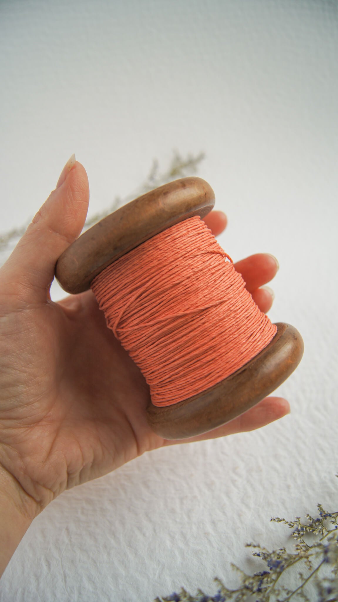Fil de papier sur bobine de bois - paper yarn on wooden bobbin